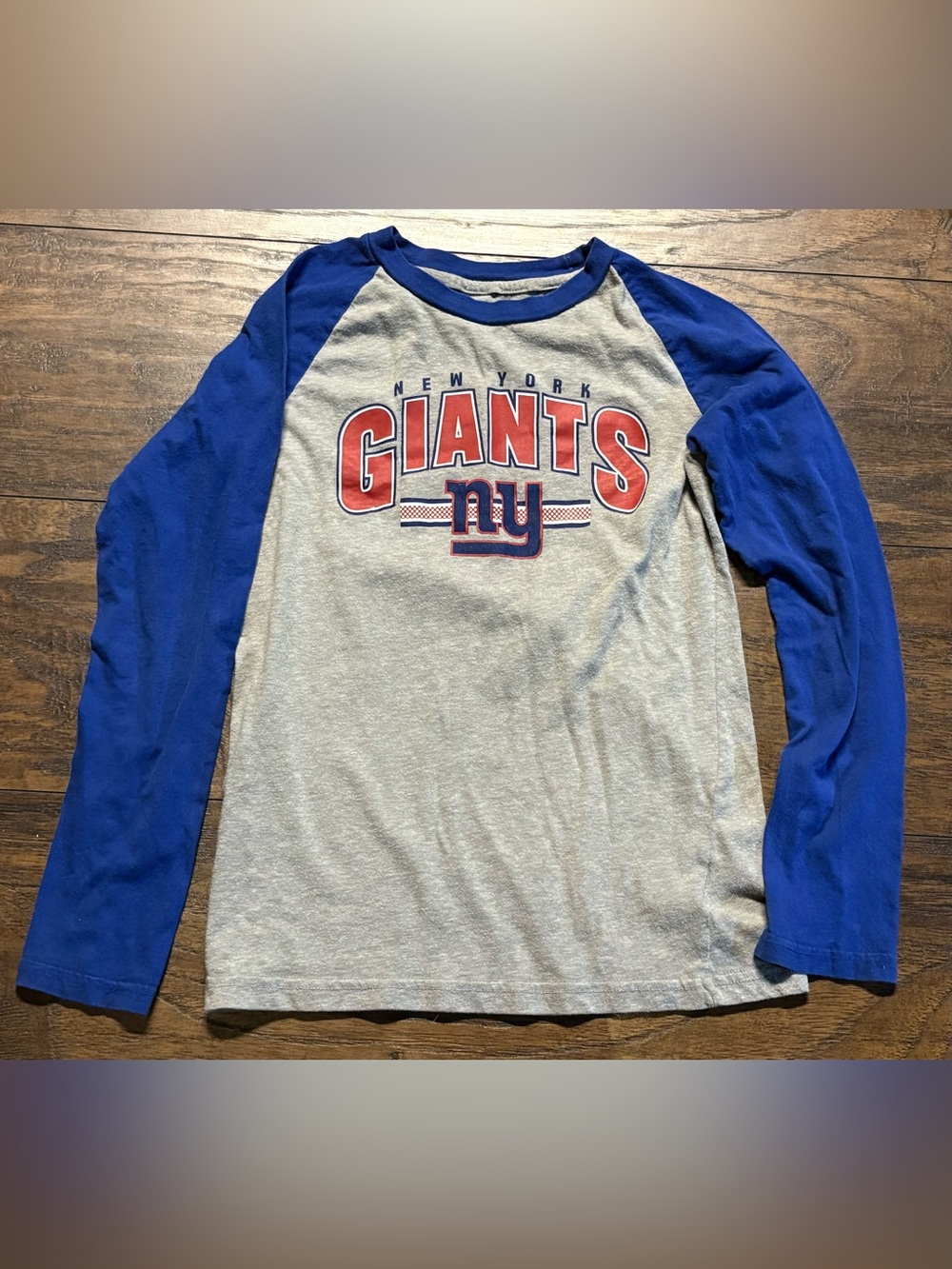 NFL New York Giants Kids Long Sleeve Raglan Tee - Gray & Blue